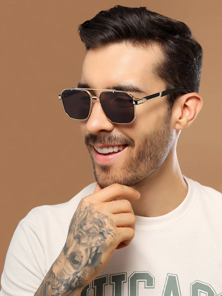 Gold Black Navigator Sunglasses