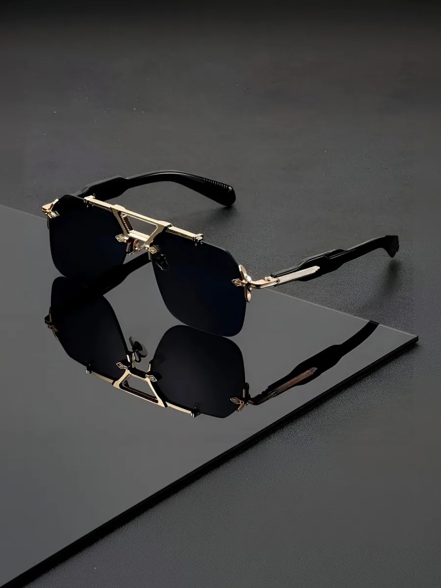 Gold Rimless Aviator Sunglasses