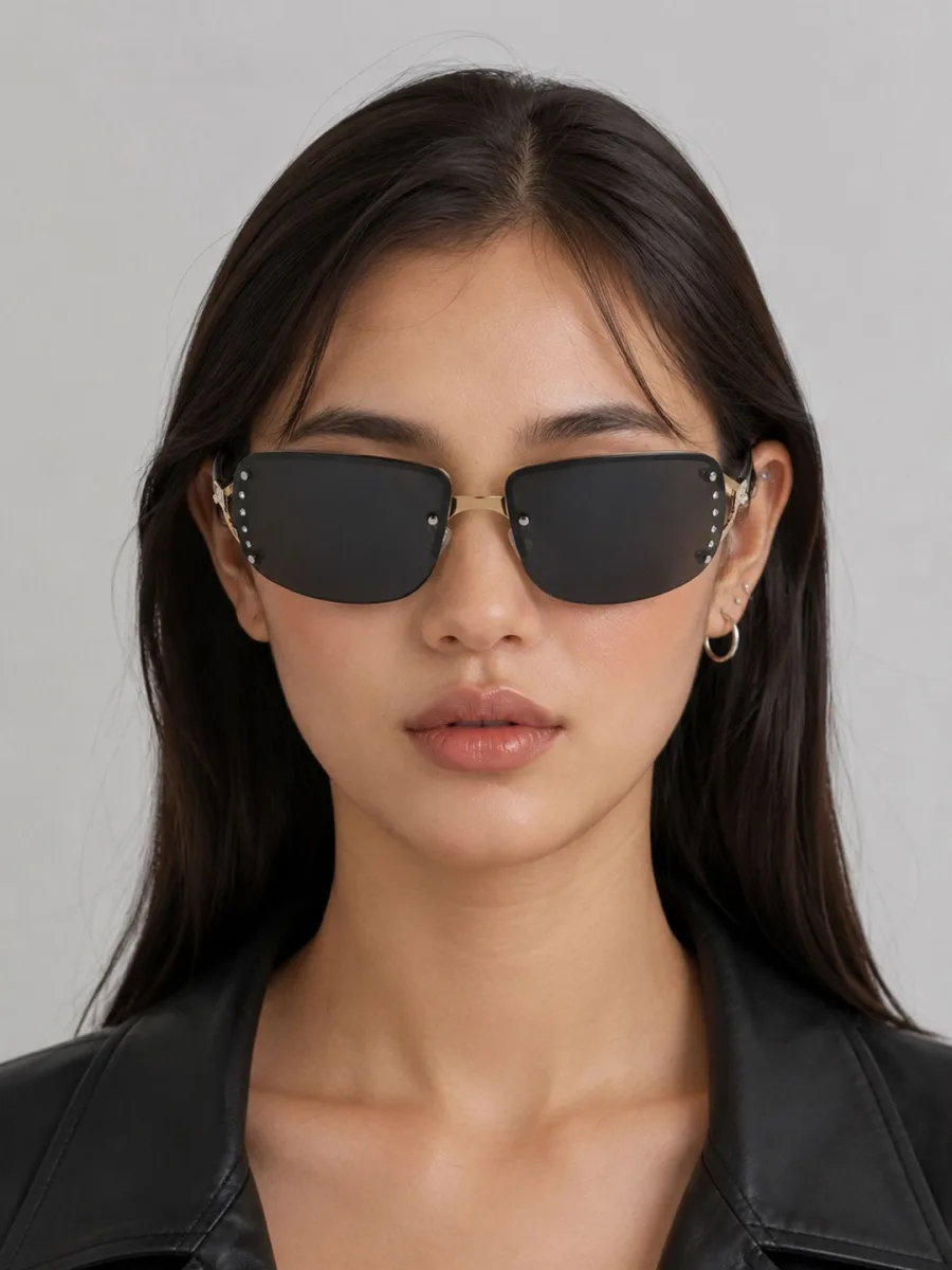 Black Rimless Rectangle Sunglasses