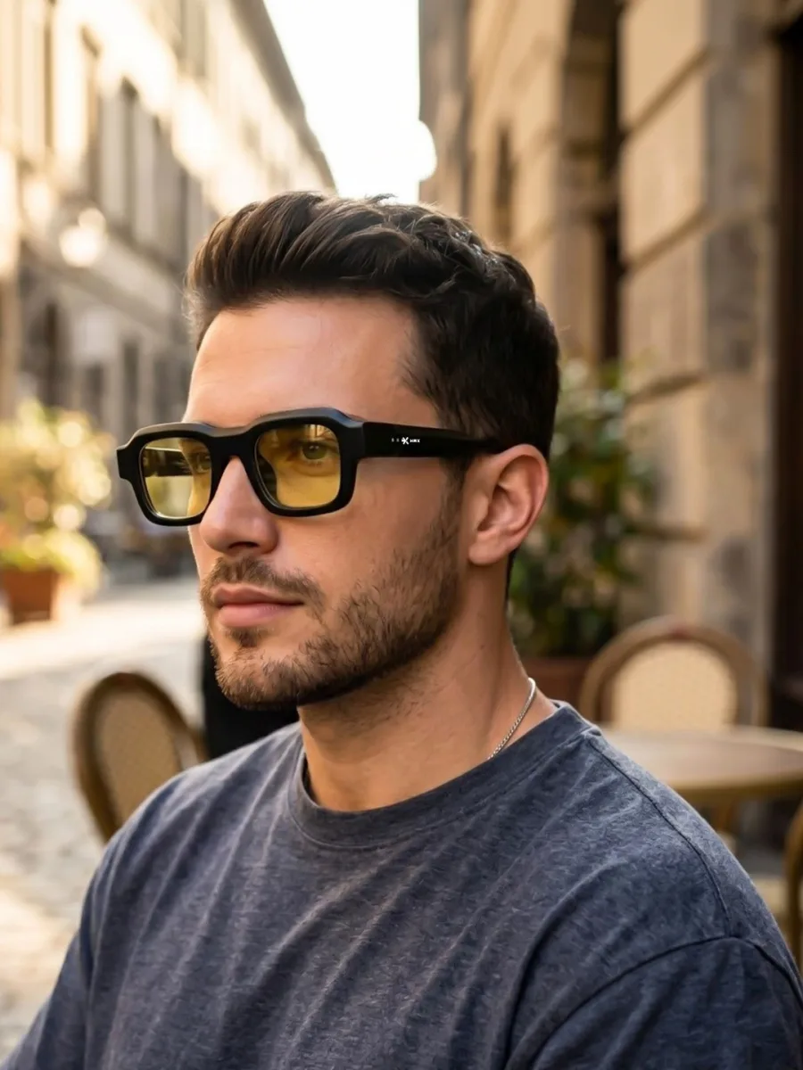 Black Yellow-Tint Square Sunglasses
