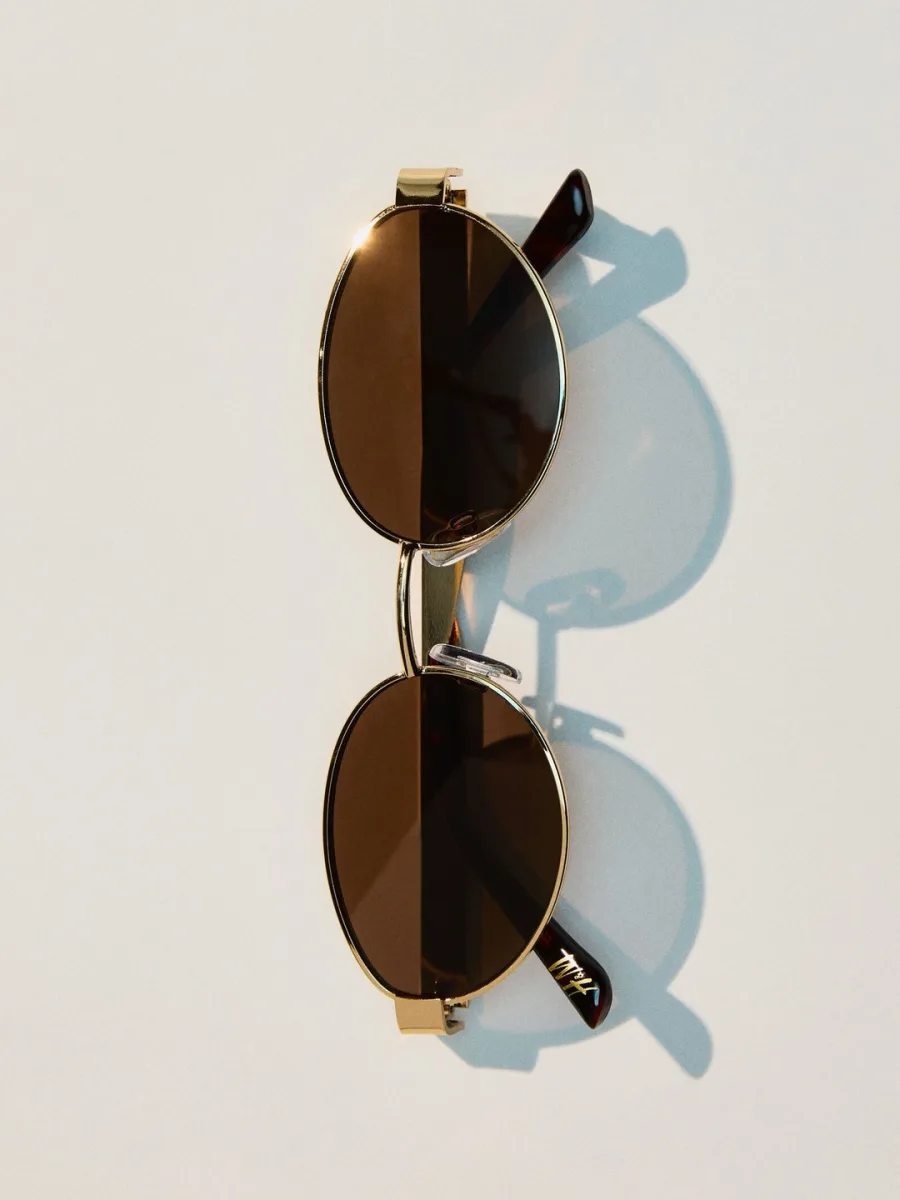 Gold Brown Round Sunglasses