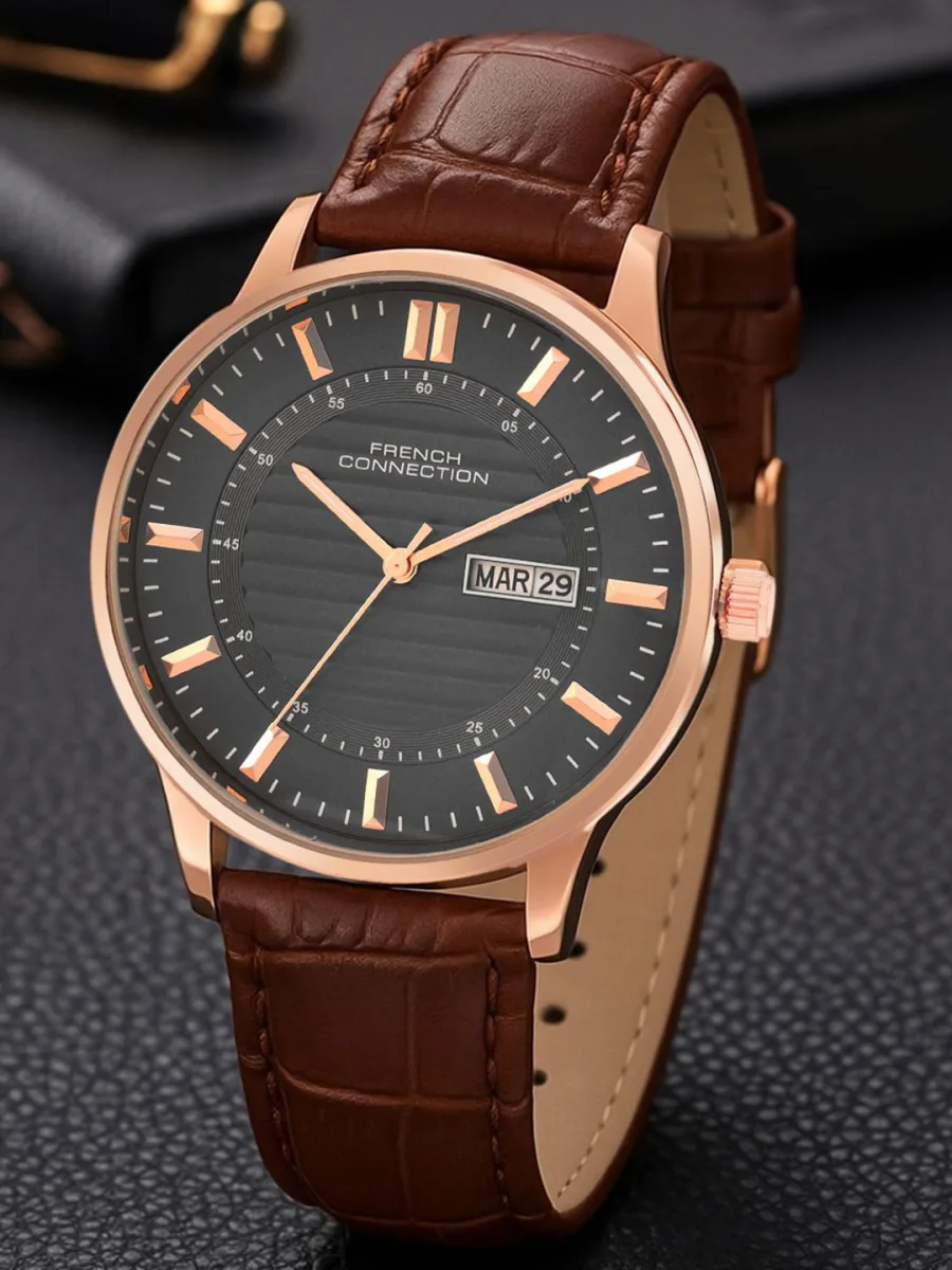 Brown Leather Day-Date Watch