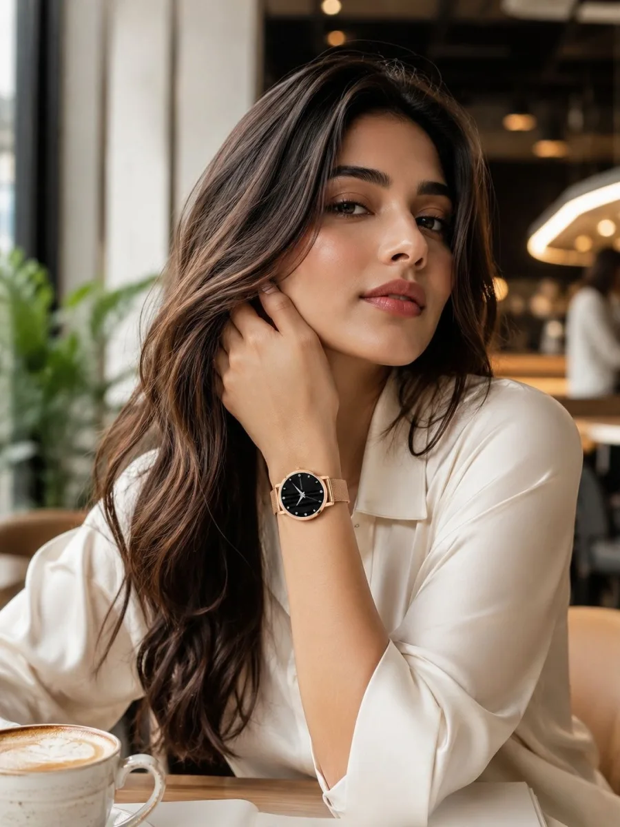 Rose Gold Mesh Analog Watch