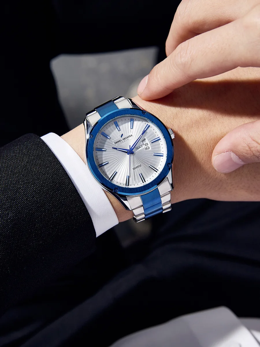 Silver Blue Day-Date Watch