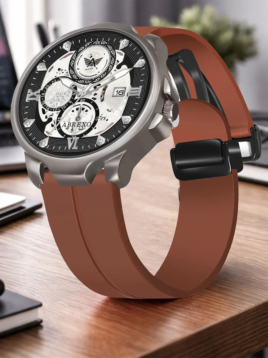 Brown Silicone Chronograph Watch