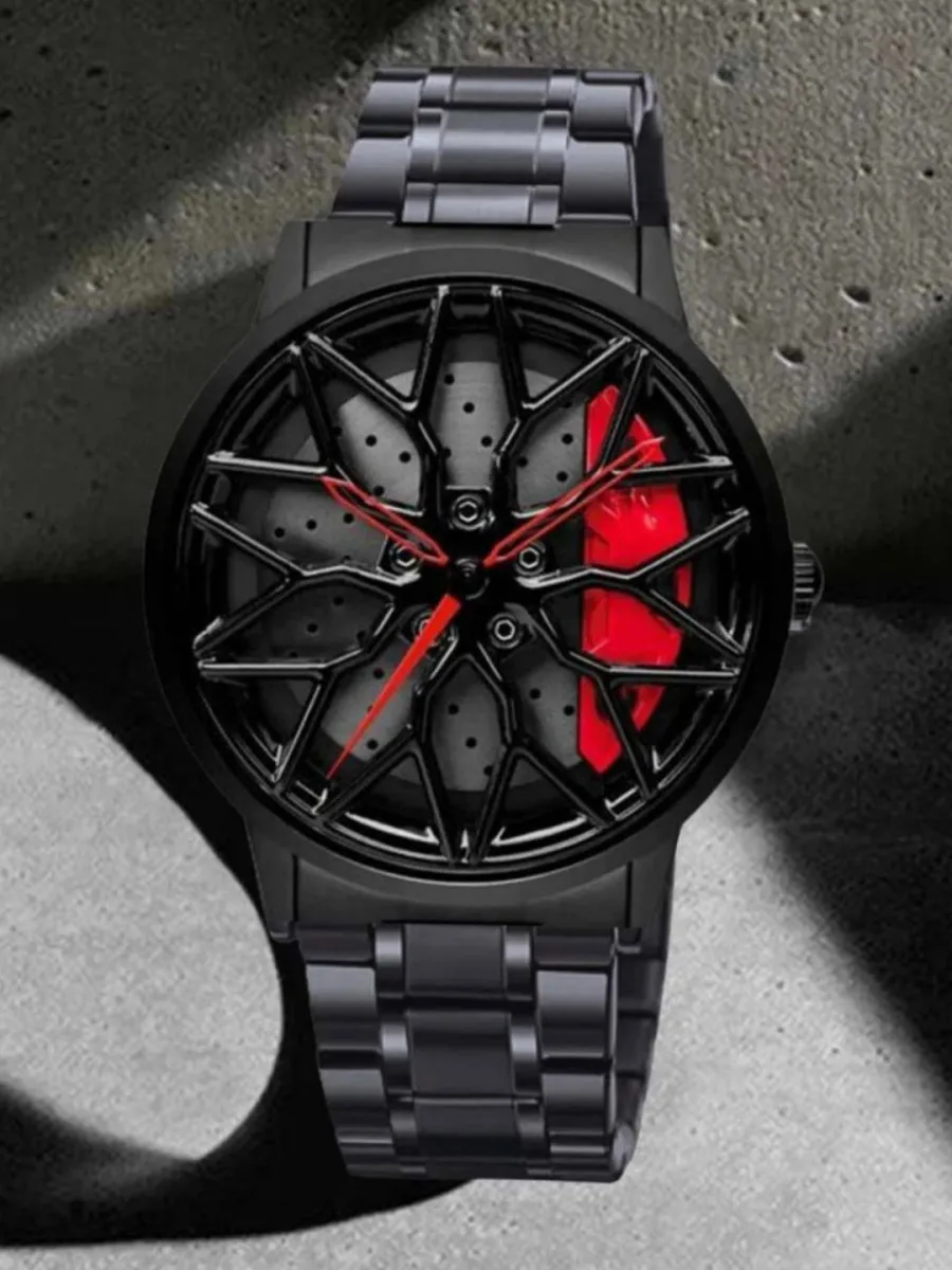 Black Alloy Wheel Analog Watch