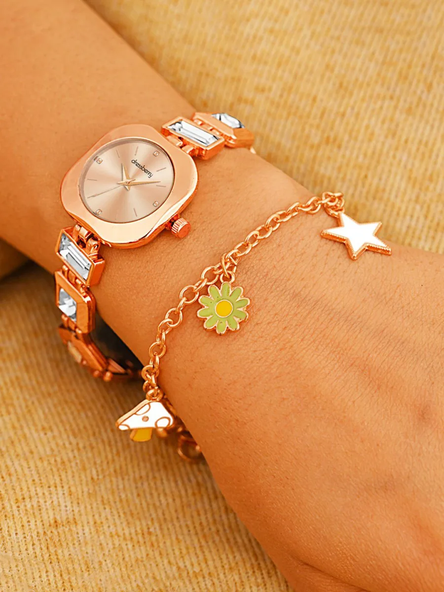 Rose Gold Crystal Bracelet Watch