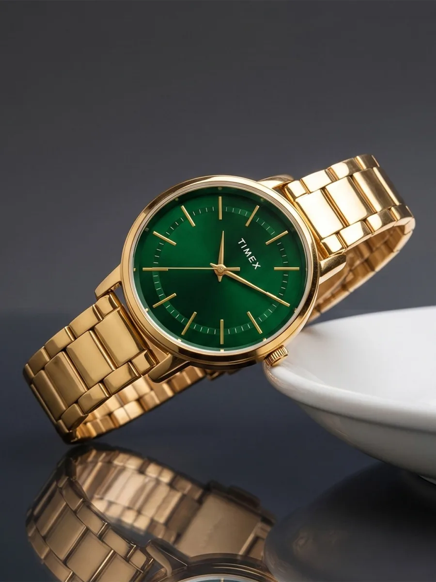 Gold-Tone Green Dial Watch