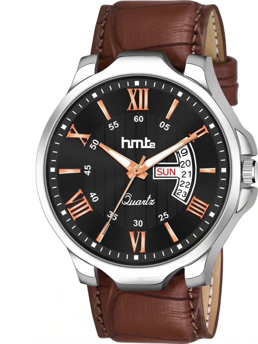 Brown Leather Day-Date Watch