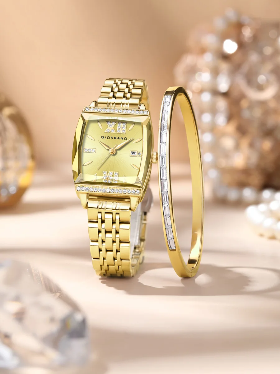 Gold-Tone Embellished Bracelet Watch