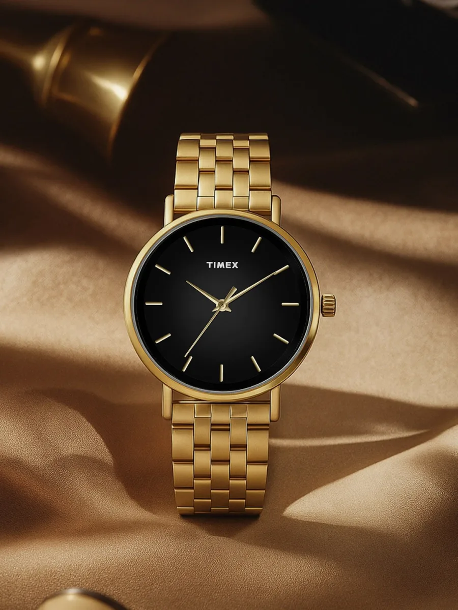 Gold-Tone Black Dial Watch
