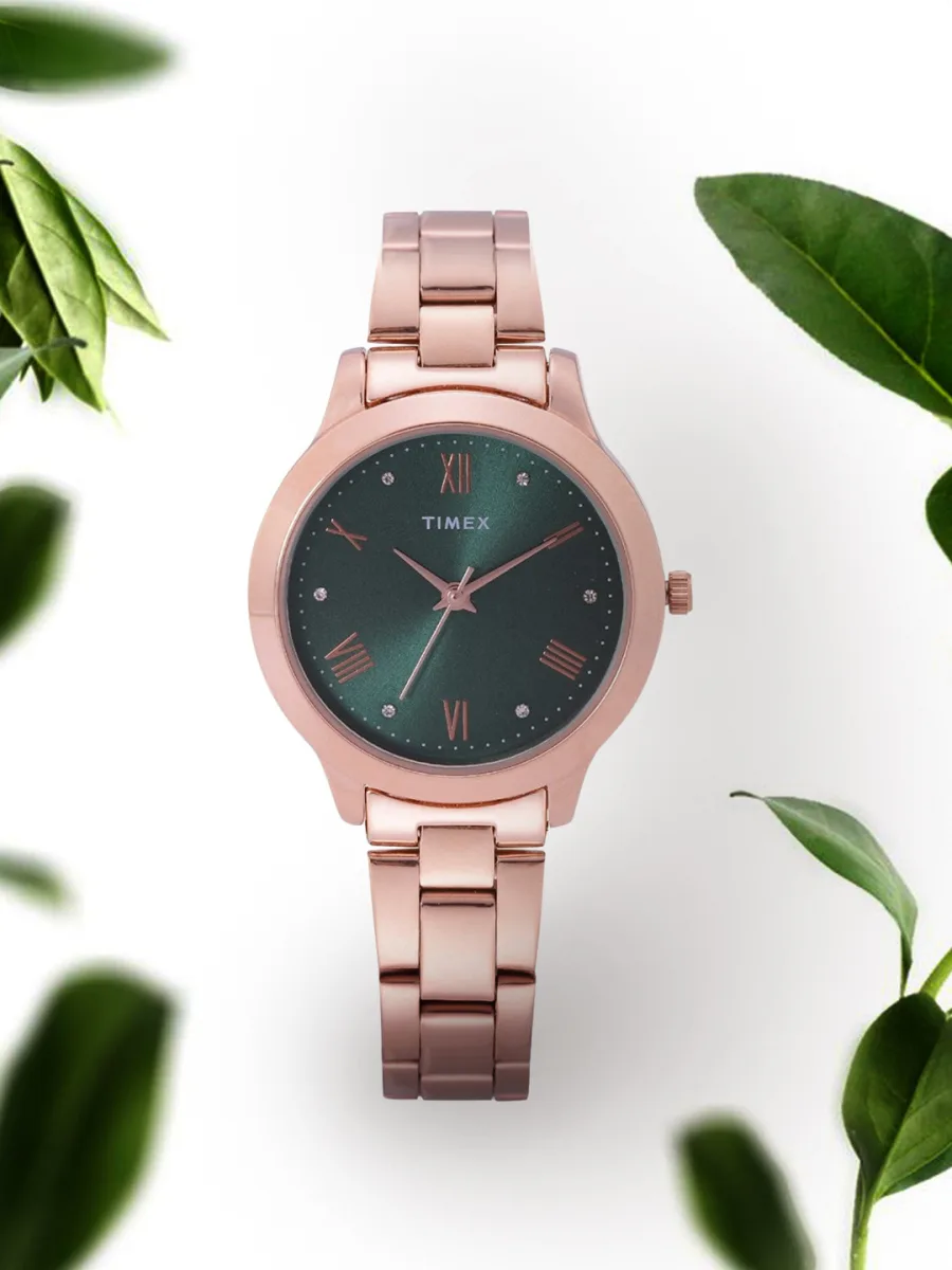 Rose Gold Green Analog Watch
