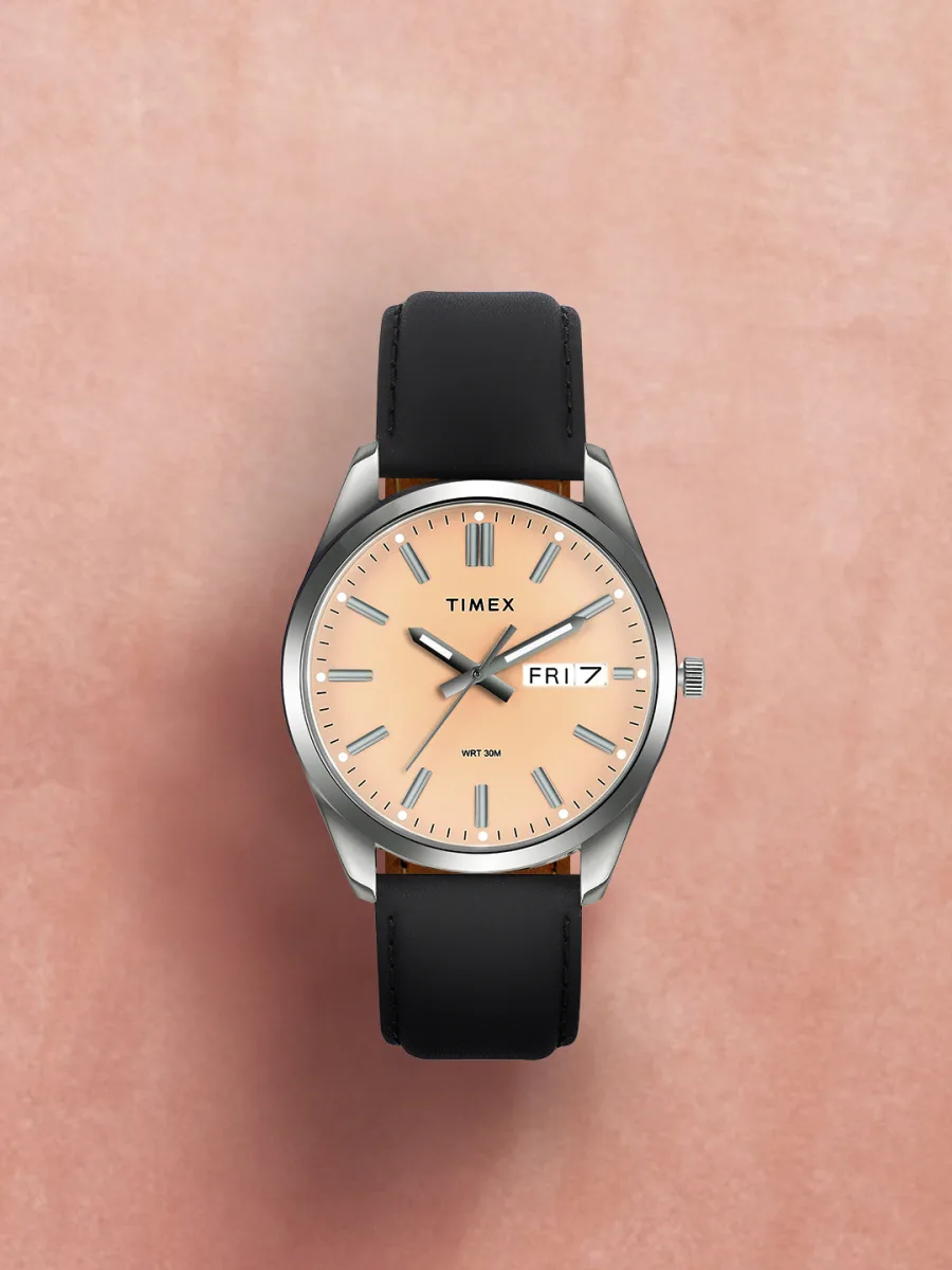 Black Leather Day-Date Watch