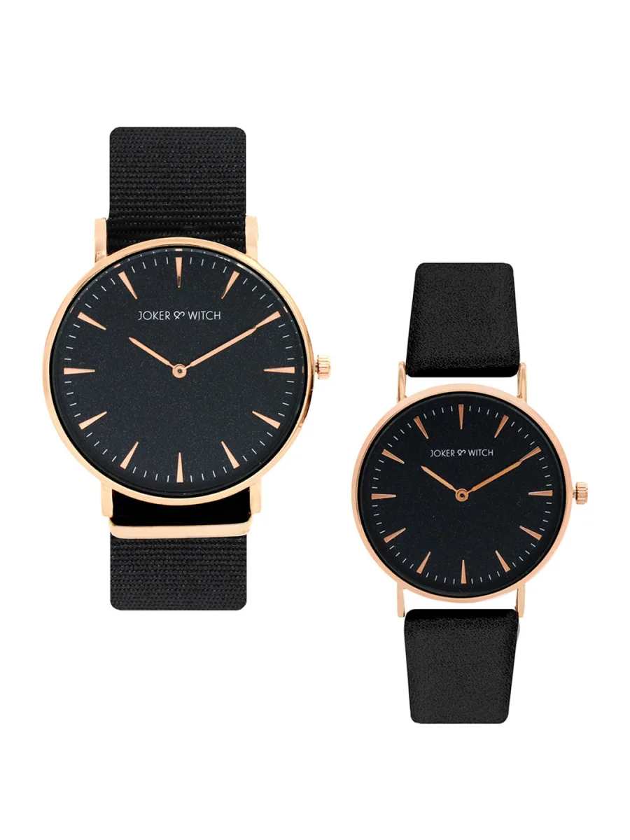 Black Strap Analog Watch Set