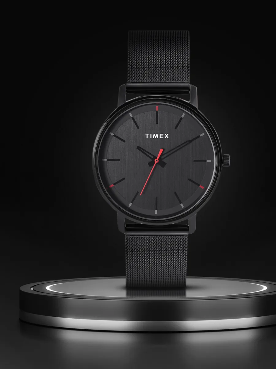 Black Mesh Analog Watch