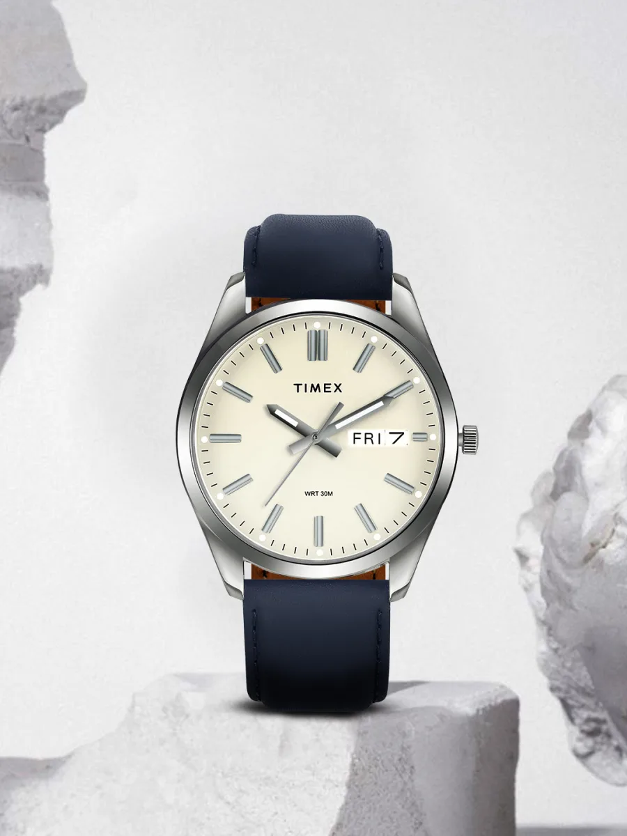 Navy Leather Day-Date Watch