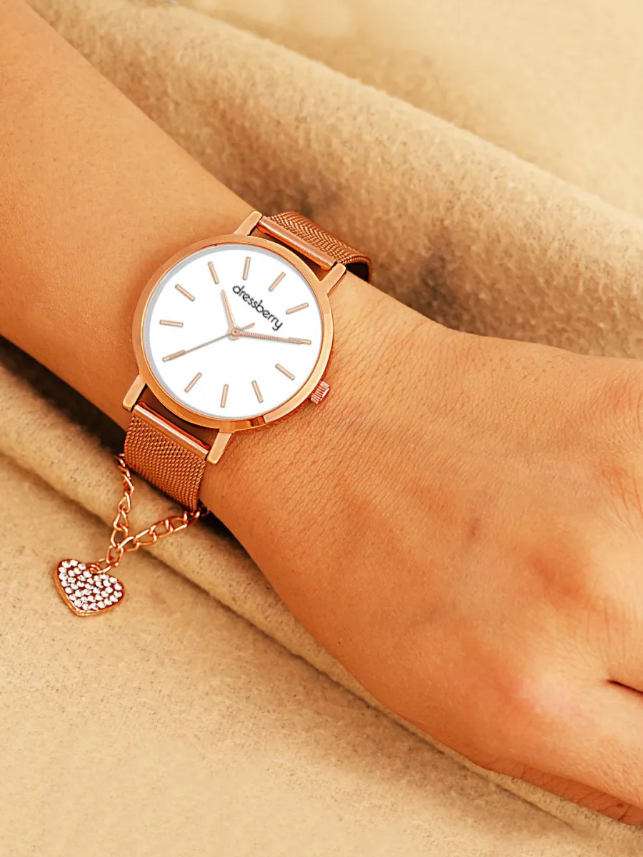 Rose Gold Mesh Analog Watch