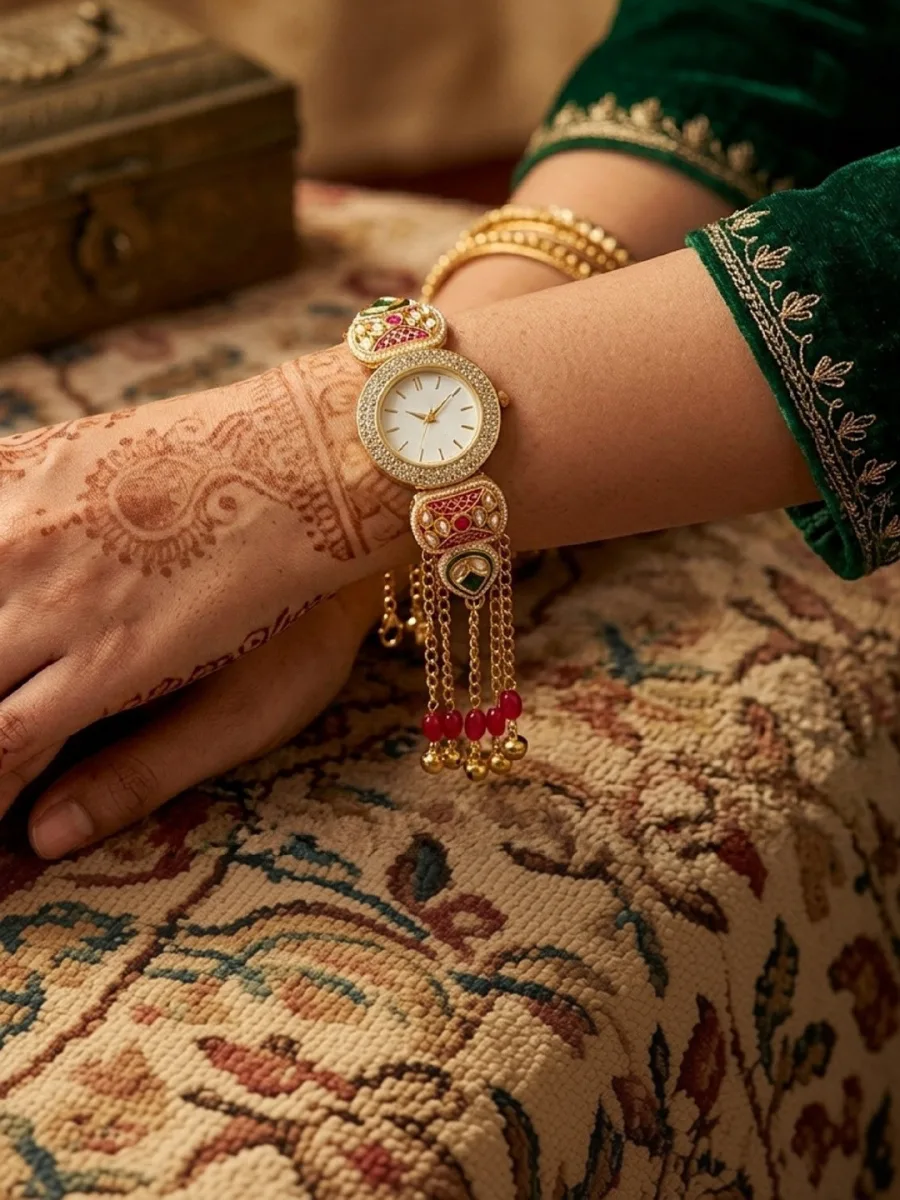 Gold-Tone Jewelled Bracelet Watch