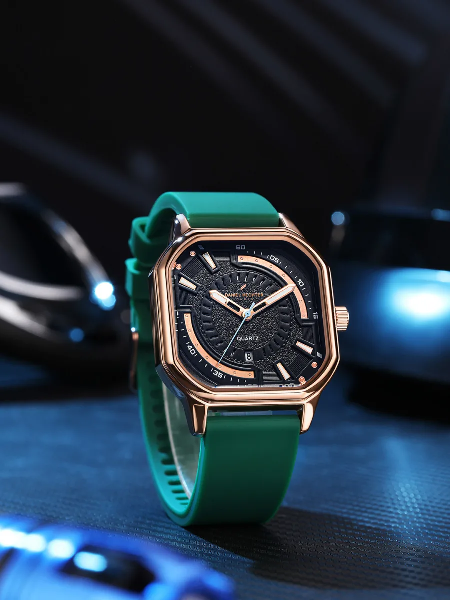 Rose Gold-Tone Green Silicone Analog Watch