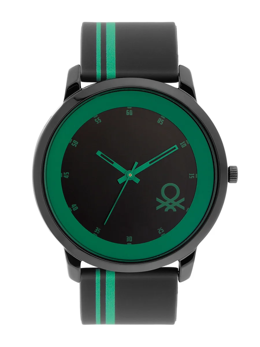 Black Silicone Green-Dial Analog Watch