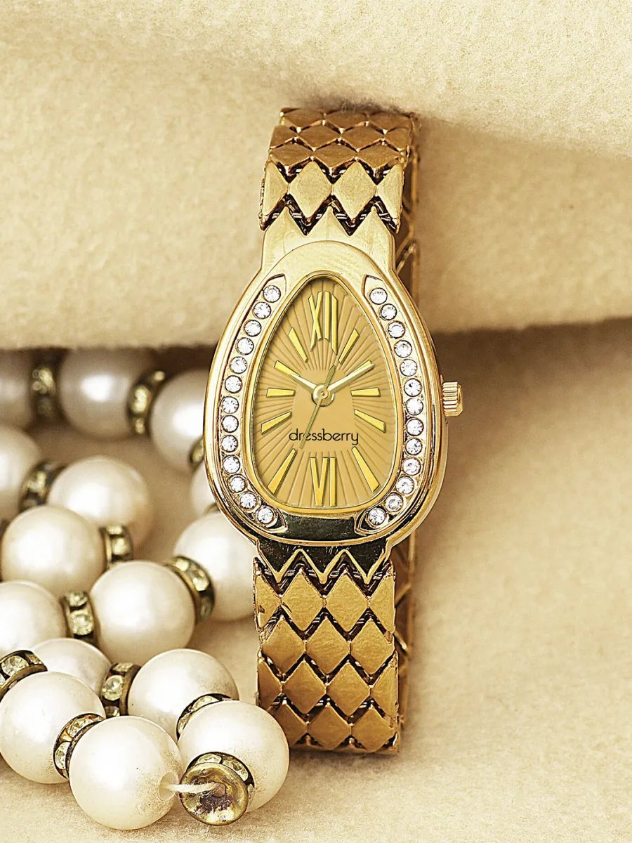 Gold-Tone Crystal Bracelet Watch