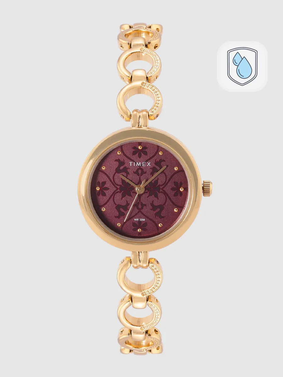 Gold-Tone Maroon Bracelet Watch