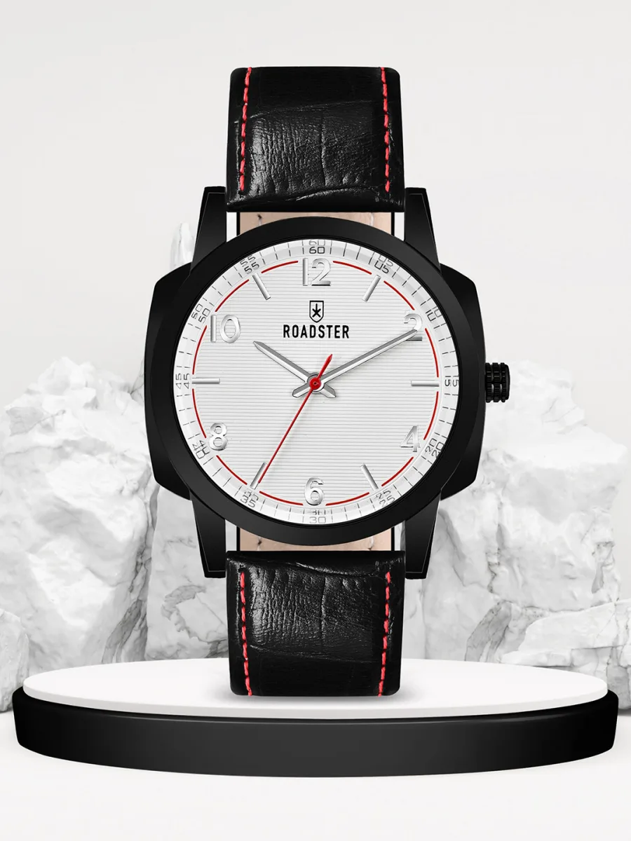 Black Leather Analog Watch