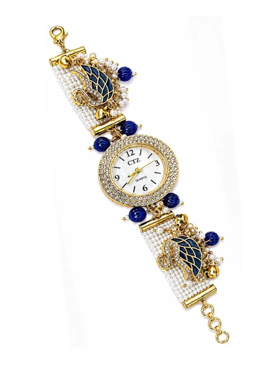 Gold-Tone Beaded Bracelet Watch