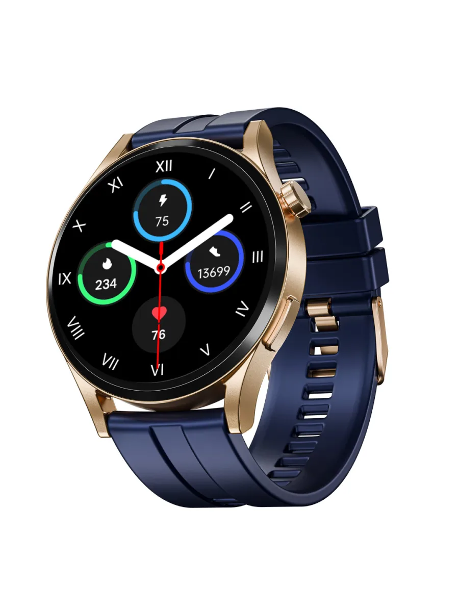 Blue Silicone Gold-Tone Smartwatch
