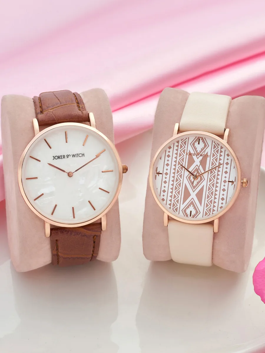 Brown & Cream Leather Analog Watches