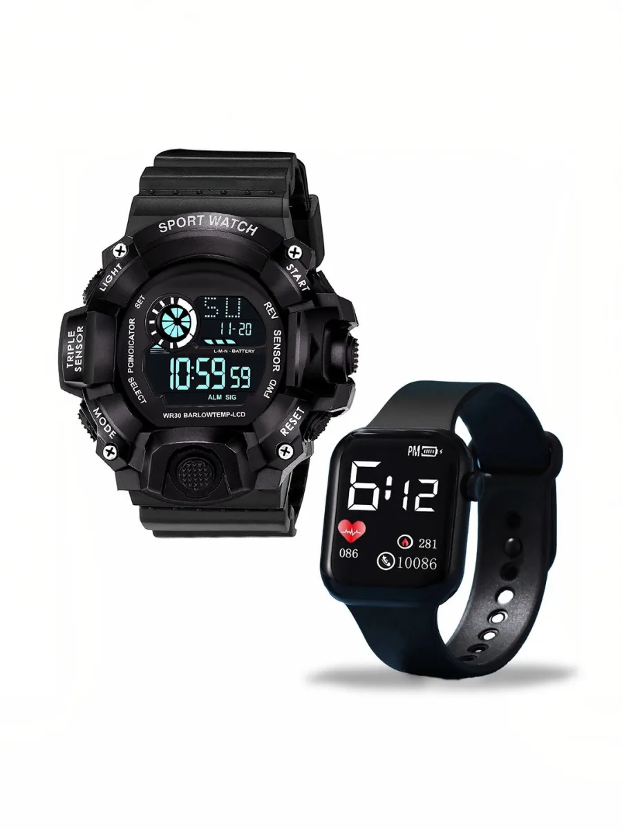 Black Digital Sports Watch Set