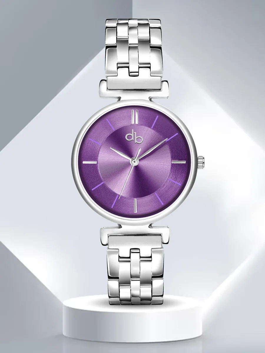 Silver Steel Purple Dial Watch