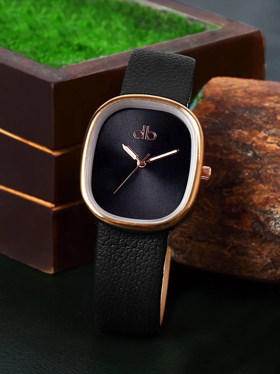 Black Leather Analog Watch