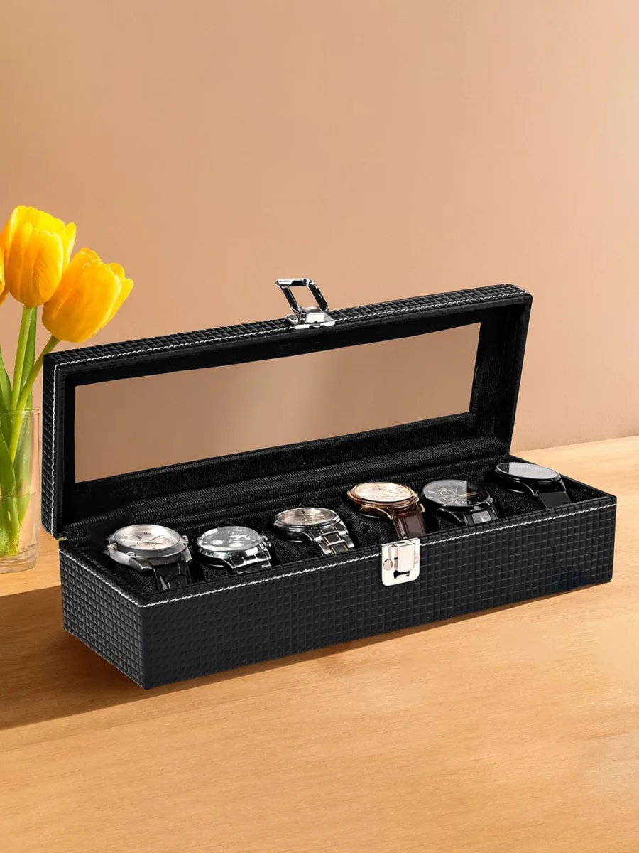 Black 6-Slot Watch Box