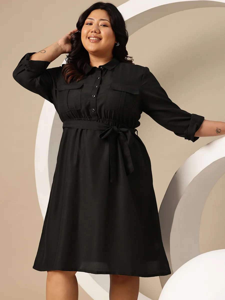 Plus Size Belted A-Line Dress