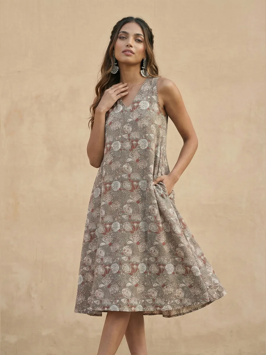 Floral Print A-Line Midi Dress