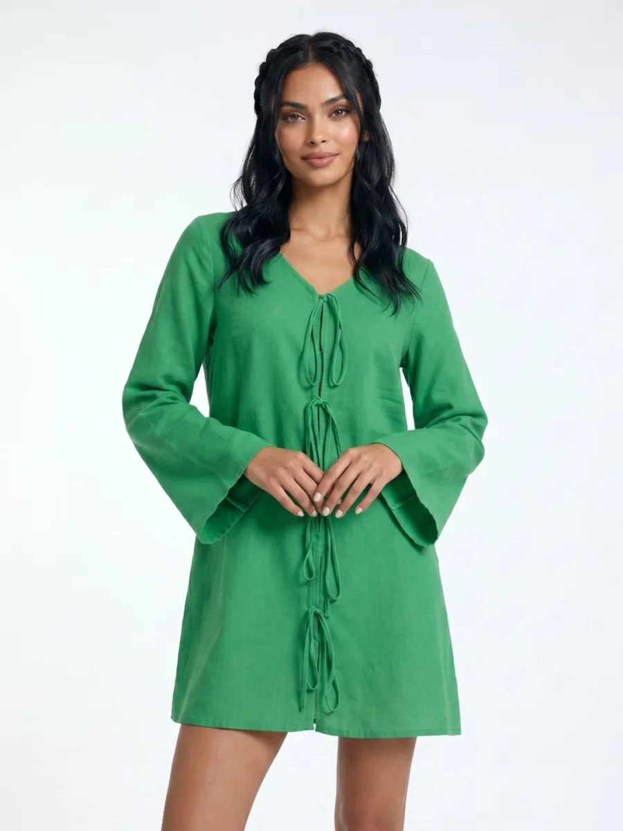 Cotton-Linen Shirt Style Dress