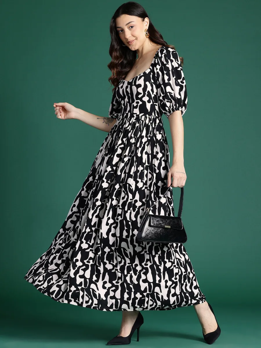 Printed Monochrome Maxi Dress