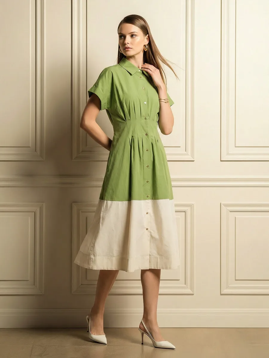 Cotton Shirt Style Midi Dress