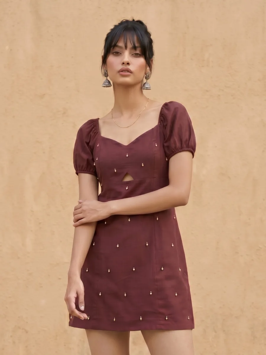 Embellished A-Line Mini Dress