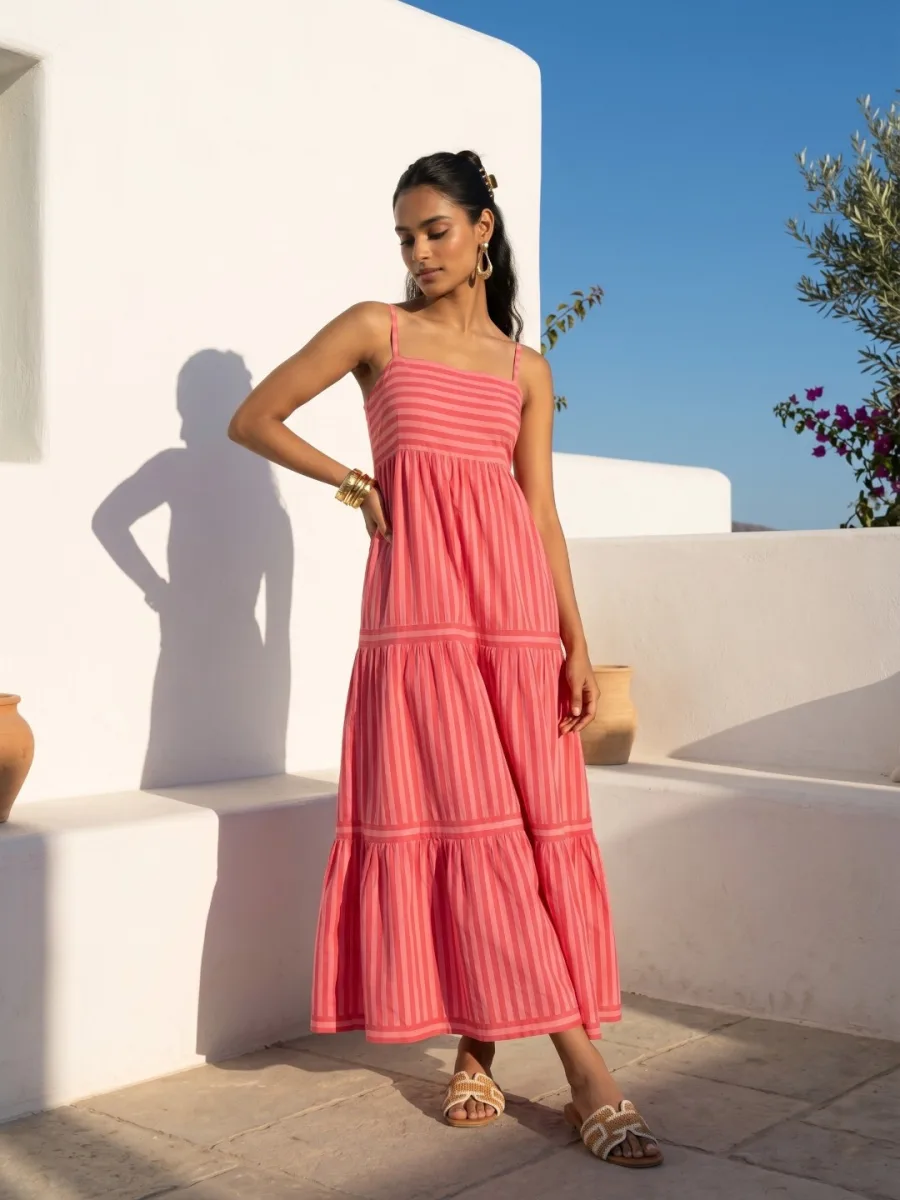 Striped Fit & Flare Maxi Dress