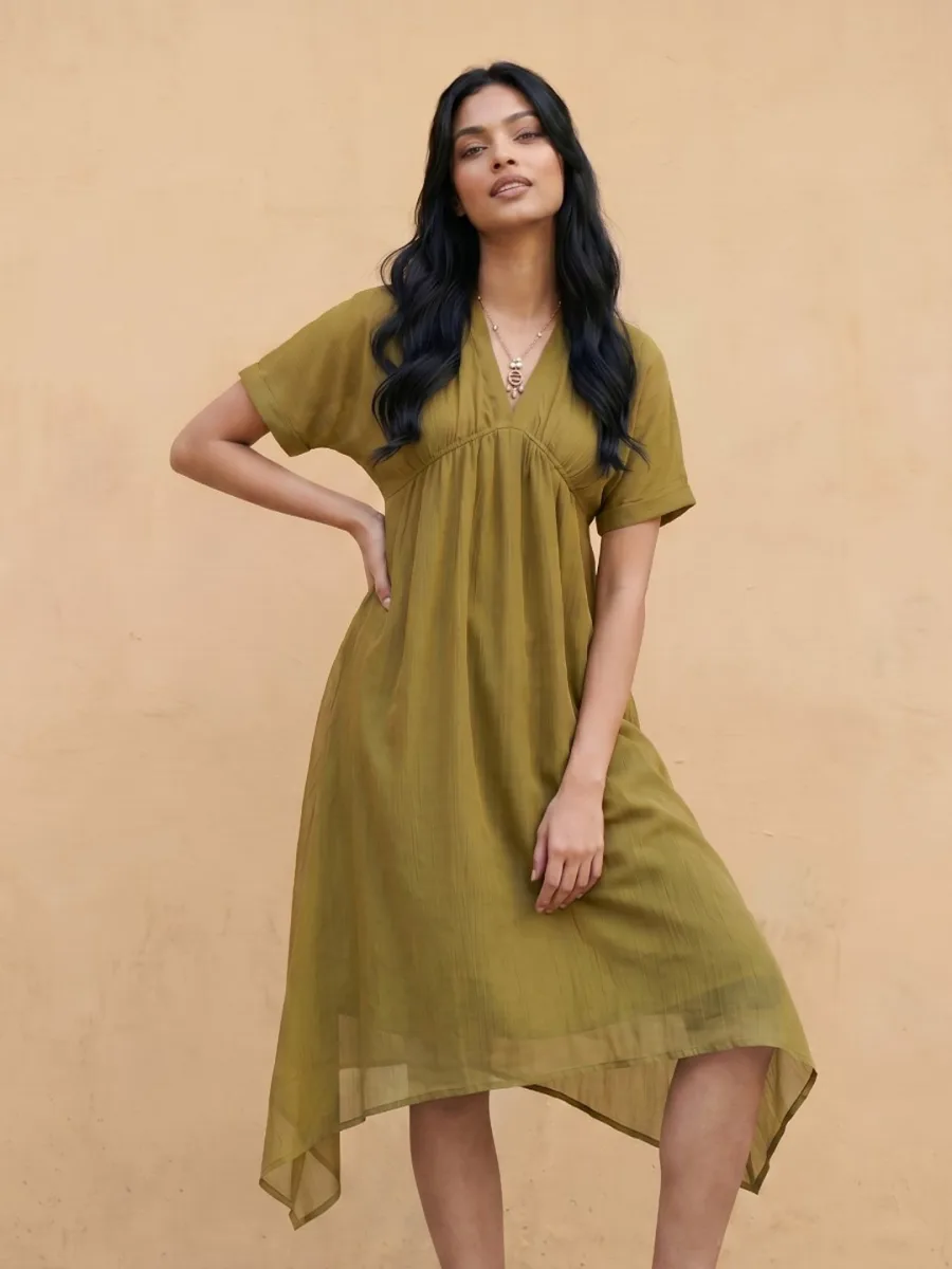 Striped A-Line Midi Dress
