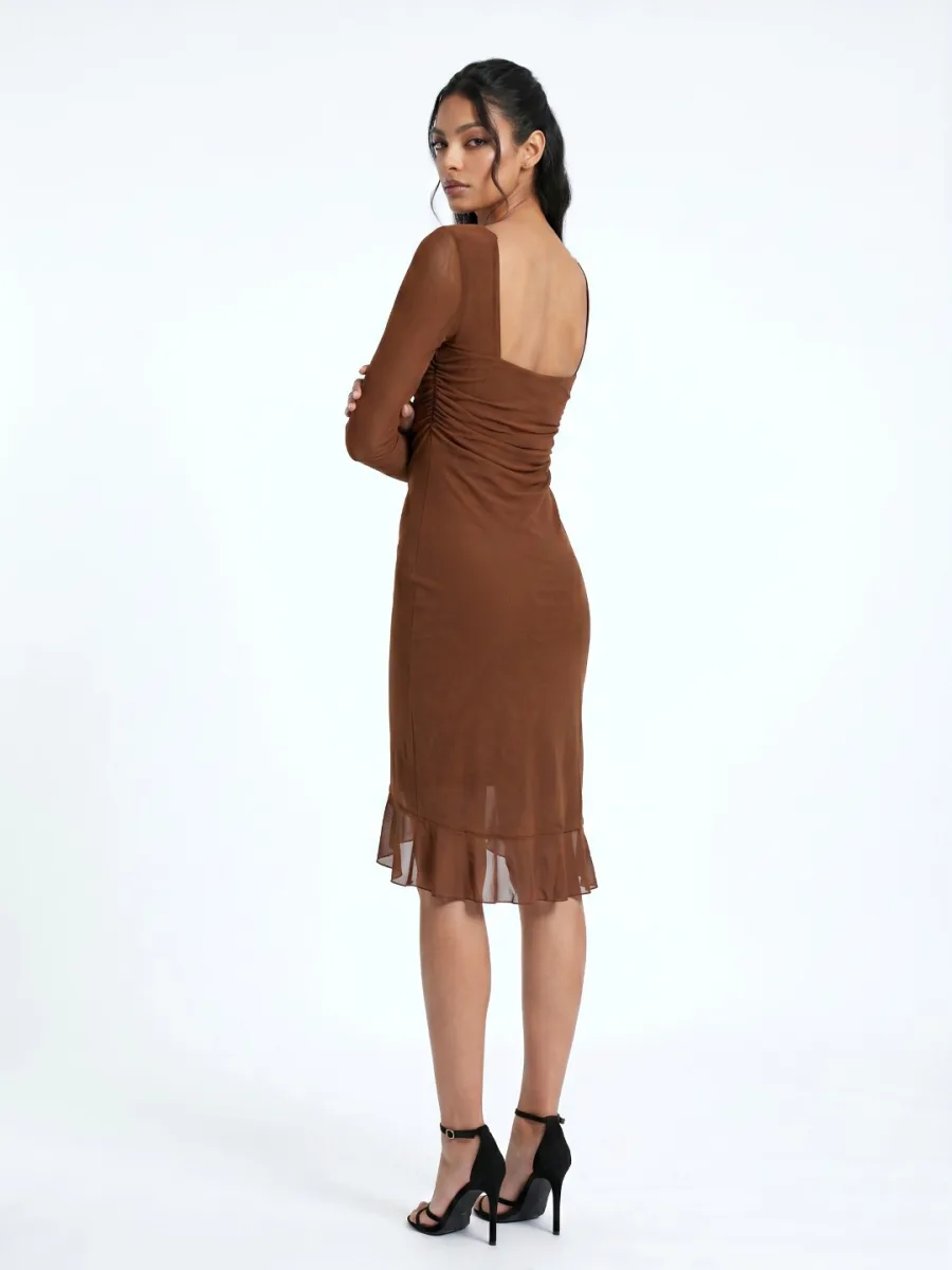 Gathered Mesh Bodycon Dress
