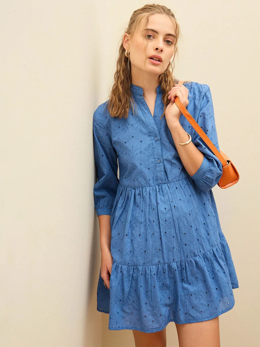Embroidered Fit-Flare Dress