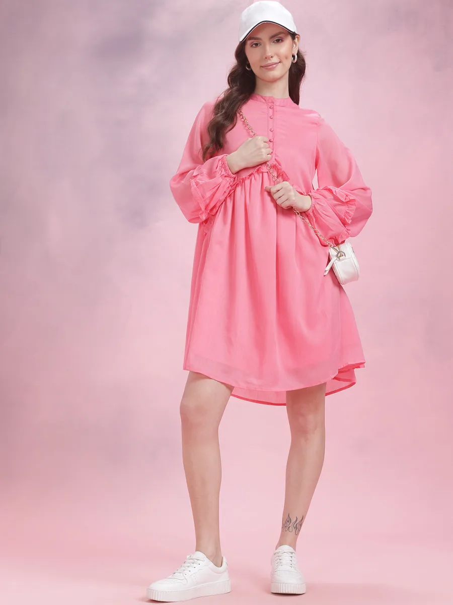 Puff Sleeves Ruffled Dress