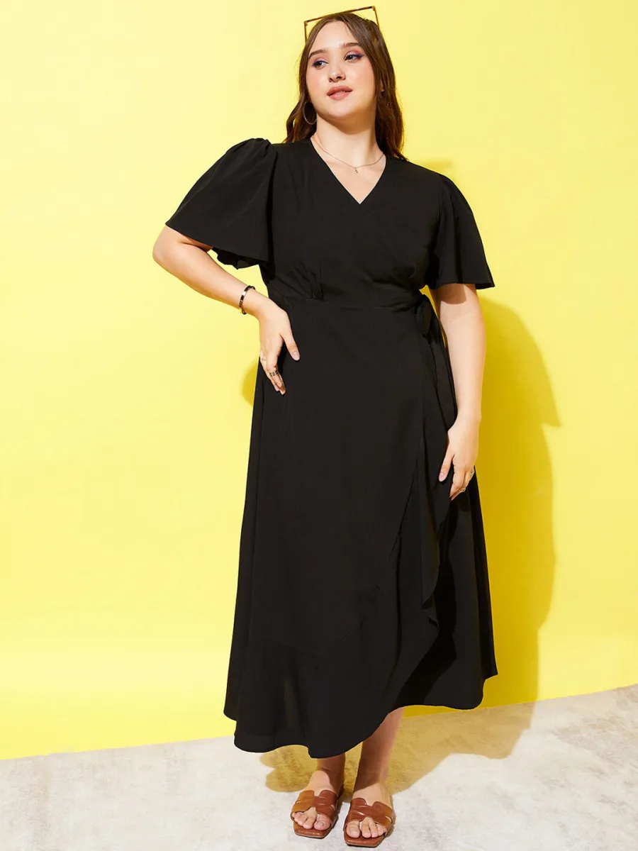 Flared Sleeves Wrap Maxi Dress