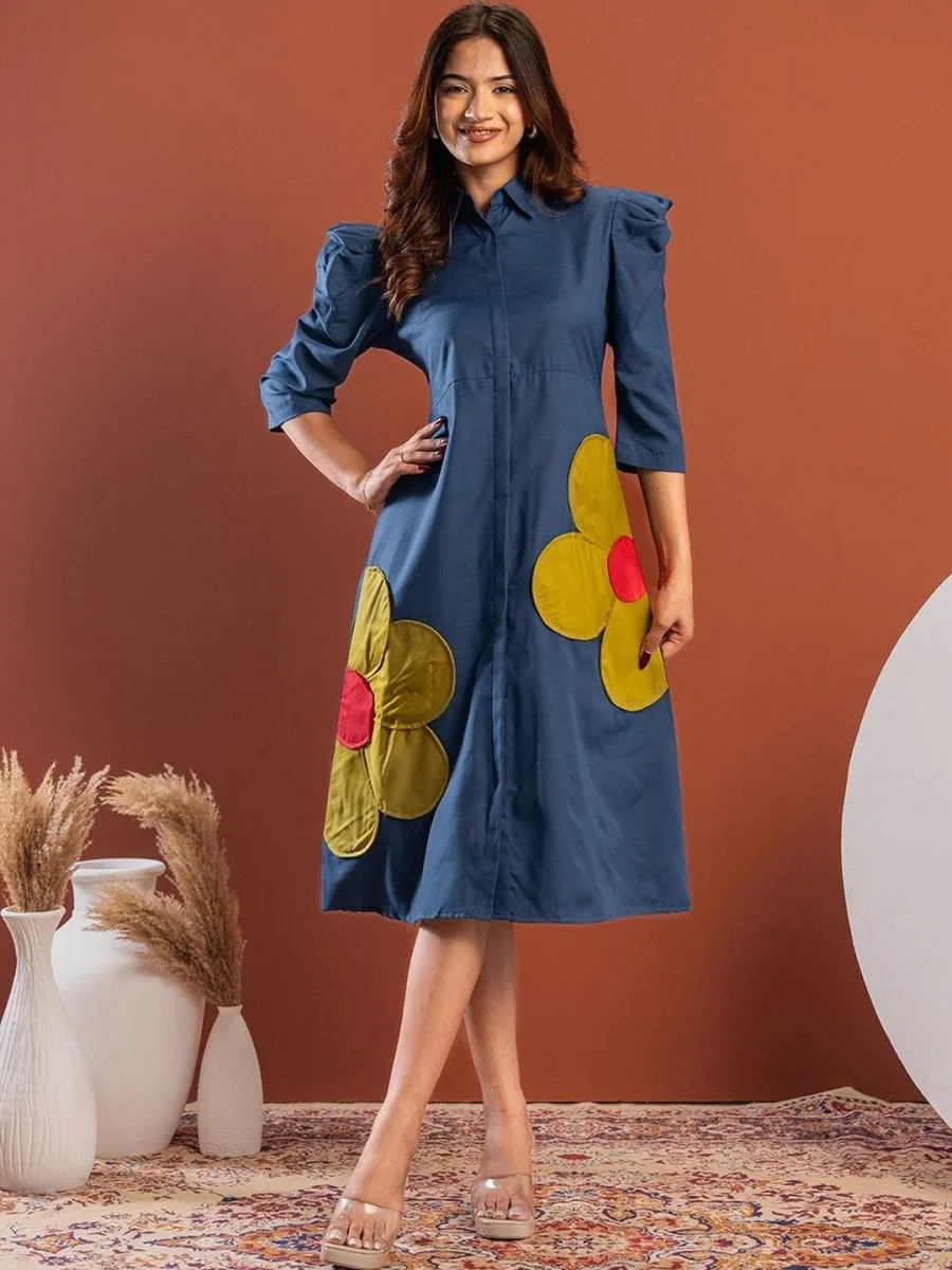 Floral A-Line Puff Sleeve Dress