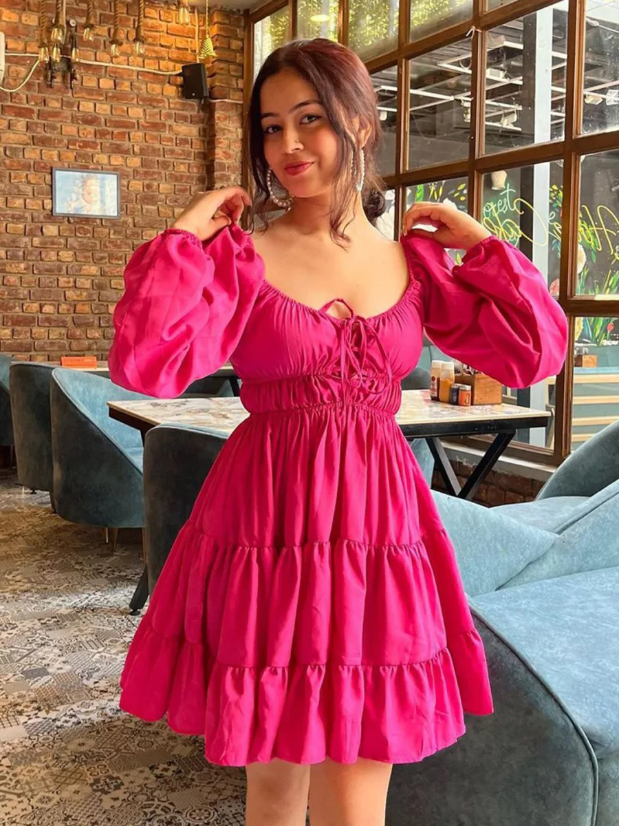 Fit & Flare Puff Sleeve Dress