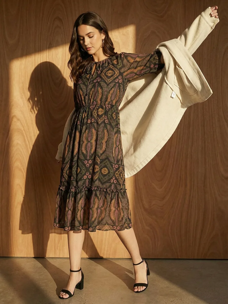 Ethnic Motifs Tiered Dress