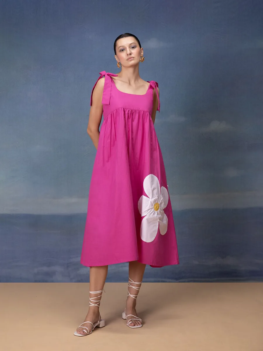 Applique Cotton A-Line Dress